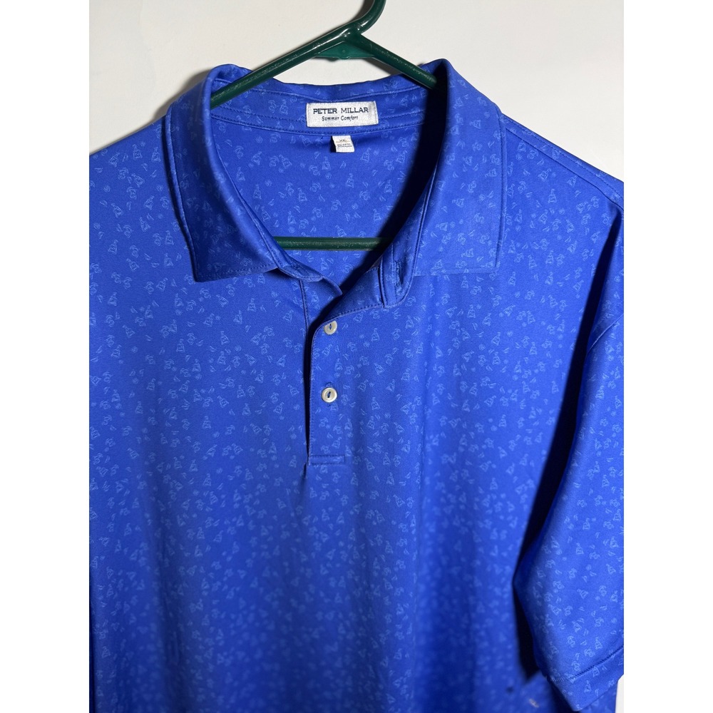 Peter Millar Summer Comfort Blue Cocktail Print Golf Polo Shirt Mens XL
